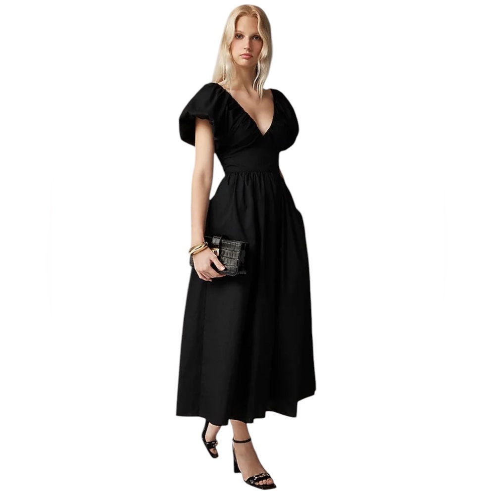 NEW J. CREW COLLECTION Cecily dress in cotton poplin Puff Sleeves Black Size 8